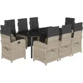 vidaXL 9-delige Tuinset met kussens poly rattan lichtgrijs