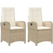 vidaXL Tuinstoelen 2 st verstelbaar met kussens poly rattan beige