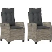 vidaXL Tuinstoelen 2 st verstelbaar met kussens poly rattan grijs