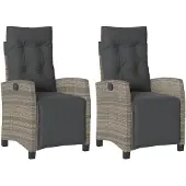 vidaXL Tuinstoelen 2 st verstelbaar met voetensteun poly rattan grijs