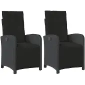 vidaXL Tuinstoelen 2 st verstelbaar met voetensteun poly rattan zwart
