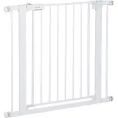 Aosom Türschutzgitter, Treppengitter, Hundegitter ohne Bohren, 75-96 cm Verstellbares Absperrgitter, Auto-Close Baby Schutzgitter, für Kinder und Haustiere, Stahl, Weiß