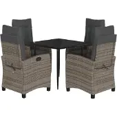 vidaXL 5-delige Tuinset met kussens poly rattan grijs