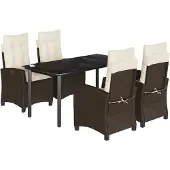 vidaXL 5-delige Tuinset met kussens poly rattan bruin