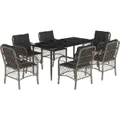 vidaXL 7-delige Tuinset met kussens poly rattan grijs