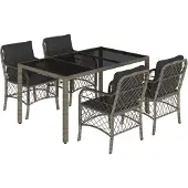 vidaXL 5-delige Tuinset met kussens poly rattan grijs