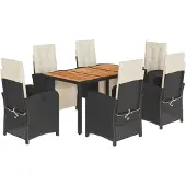 vidaXL 7-delige Tuinset met kussens poly rattan zwart