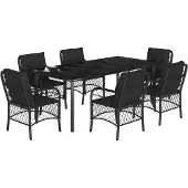 vidaXL 7-delige Tuinset met kussens poly rattan zwart
