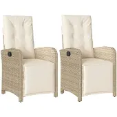 vidaXL Tuinstoelen 2 st verstelbaar met voetensteun poly rattan beige