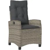 vidaXL Tuinstoel verstelbaar met kussens poly rattan grijs