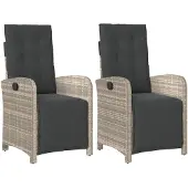 vidaXL Tuinstoelen 2 st verstelbaar voetensteun poly rattan lichtgrijs