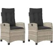 vidaXL Tuinstoelen 2 st verstelbaar met kussens poly rattan lichtgrijs