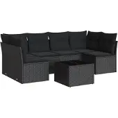 vidaXL 7-delige Loungeset met kussens poly rattan zwart