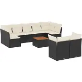 vidaXL 10-delige Loungeset met kussens poly rattan zwart