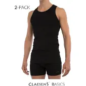 Claesen's - Singlet 2 pack Black Rib Cotton/LycraCL 1333-Black-L