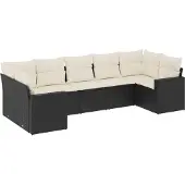 vidaXL 7-delige Loungeset met kussens poly rattan zwart