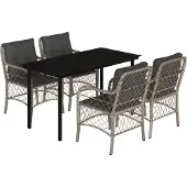 vidaXL 5-delige Tuinset met kussens poly rattan lichtgrijs