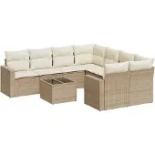 vidaXL 9-delige Loungeset met kussens poly rattan beige