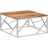 vidaXL Salontafel roestvrij staal en massief acaciahout zilverkleurig
