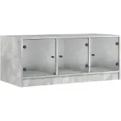 vidaXL Salontafel met glazen deuren 102x50x42 cm betongrijs
