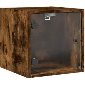 vidaXL Nachtkastje met glazen deur 35x37x35 cm gerookt eikenkleurig