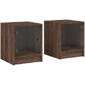 vidaXL Nachtkastjes met glazen deuren 2 st 35x37x42 cm bruineikenkleur