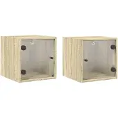 vidaXL Nachtkastjes met glazen deuren 2 st 35x37x35 cm sonoma eiken