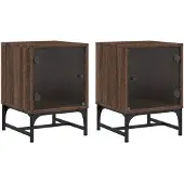 vidaXL Nachtkastjes met glazen deuren 2 st 35x37x50 cm bruineikenkleur