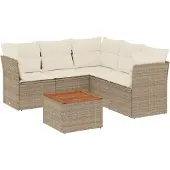 vidaXL 6-delige Loungeset met kussens poly rattan beige