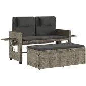 vidaXL Tuinbankje verstelbaar met kussens poly rattan grijs