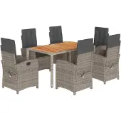 vidaXL 7-delige tuinset met kussens, grijs, polyrotan