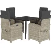 vidaXL 5-delige Tuinset met kussens poly rattan lichtgrijs