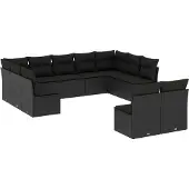 vidaXL 11-delige Loungeset met kussens poly rattan zwart