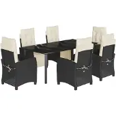 vidaXL 7-delige Tuinset met kussens poly rattan zwart