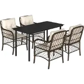 vidaXL 5-delige Tuinset met kussens poly rattan bruin