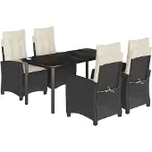 vidaXL 5-delige Tuinset met kussens poly rattan zwart