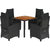 vidaXL 5-delige Tuinset met kussens poly rattan zwart
