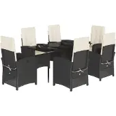 vidaXL 7-delige Tuinset met kussens poly rattan zwart