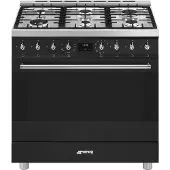 Smeg C9GMMBNLK2 fornuis 6-pits gas fornuizen - kleur mat zwart zuinig energieklasse A - 90 cm breed gasfornuis