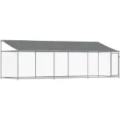 vidaXL Hondenhok met dak en deur 6x2x2 m gegalvaniseerd staal grijs
