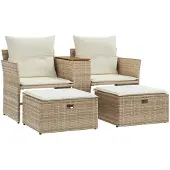 vidaXL Tuinbank 2-zits met voetenbanken poly rattan beige