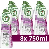 Cif - Cleanboost Schuurmiddel - Cream Pink Flower - met 100% natuurlijke bestanddelen, 1 product voor 101 oppervlakken - 8 flessen x 750 ml
