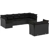 vidaXL 9-delige Loungeset met kussens poly rattan zwart