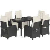 vidaXL 7-delige Tuinset met kussens poly rattan zwart