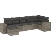 vidaXL 7-delige Loungeset met kussens poly rattan grijs