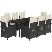 vidaXL 9-delige Tuinset poly rattan zwart