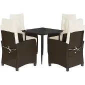 vidaXL 5-delige Tuinset met kussens poly rattan bruin