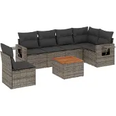 vidaXL 7-delige Loungeset met kussens poly rattan grijs