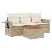 vidaXL 4-delige Loungeset met kussens poly rattan beige