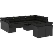 vidaXL 13-delige Loungeset met kussens poly rattan zwart